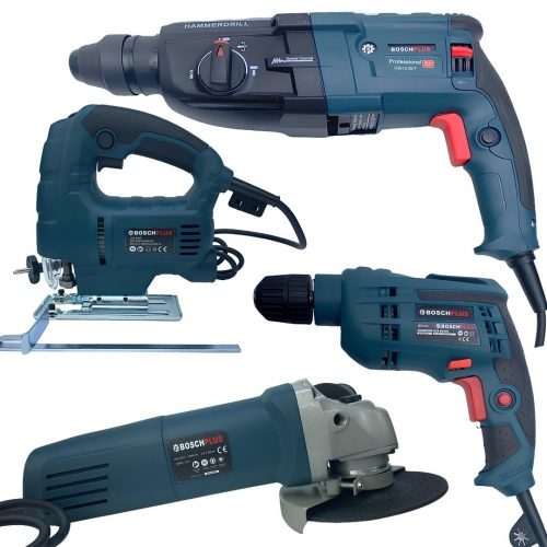 BoschPlus EEA416 Elektrikli 4 lü Makine Seti Kırıcı Delici, 13mm Darbeli Vidalama Matkap, 125mm Avuç Taşlama, Dekupaj Testere